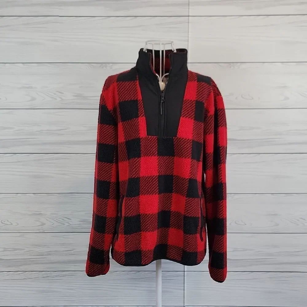 Old Navy Pullover Red and Black Checkered Fleece Womens Size M